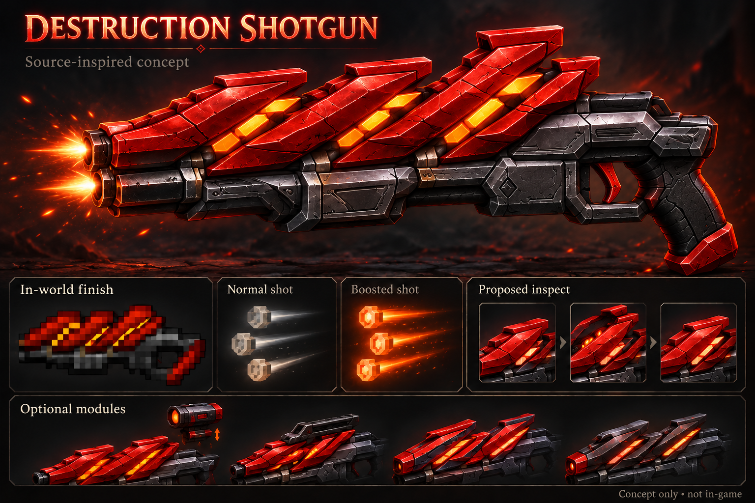 Destruction Shotgun proposed upgrade with shorter flashes and revised control placement