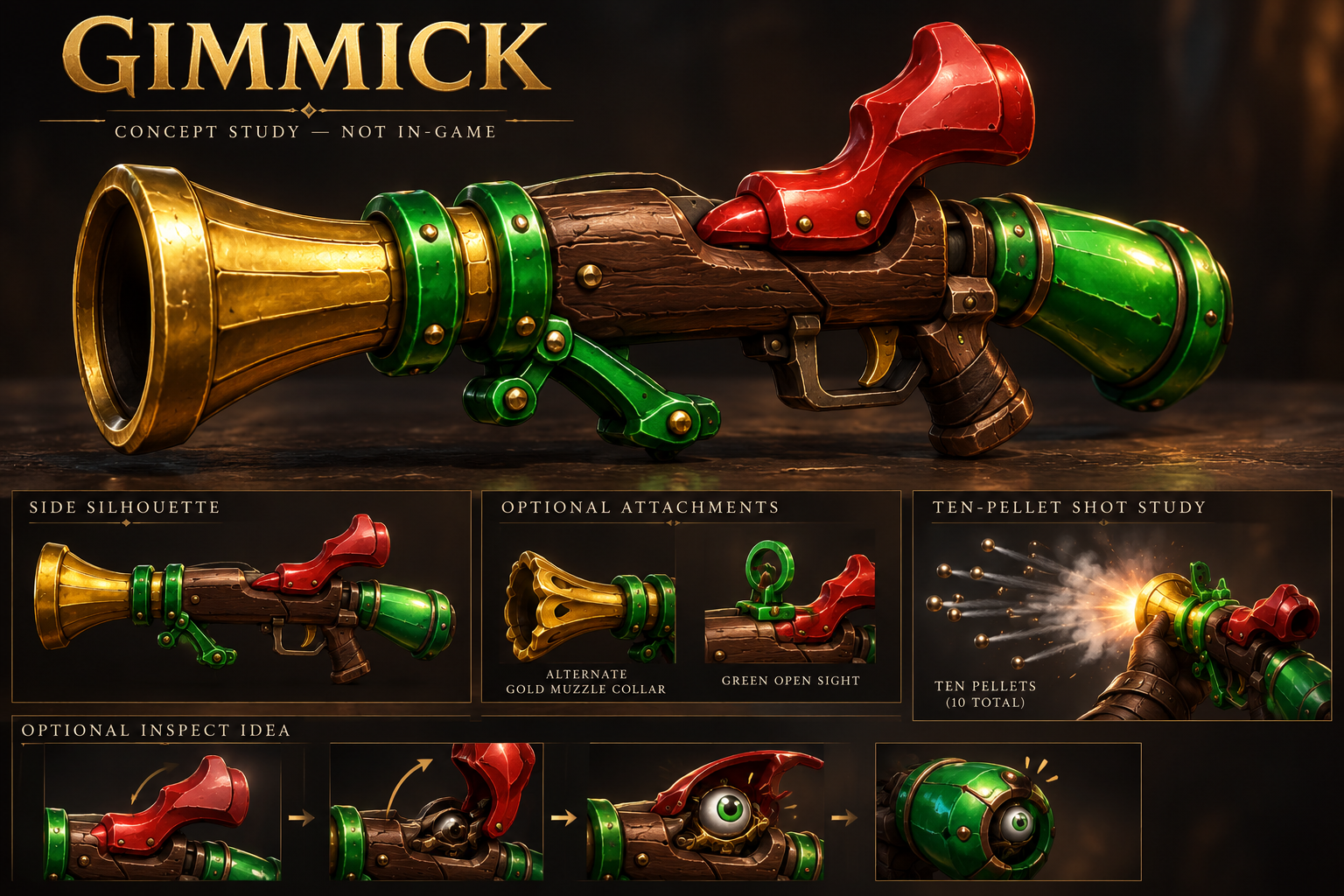 Gimmick concept with optional expressive inspection and attachment studies