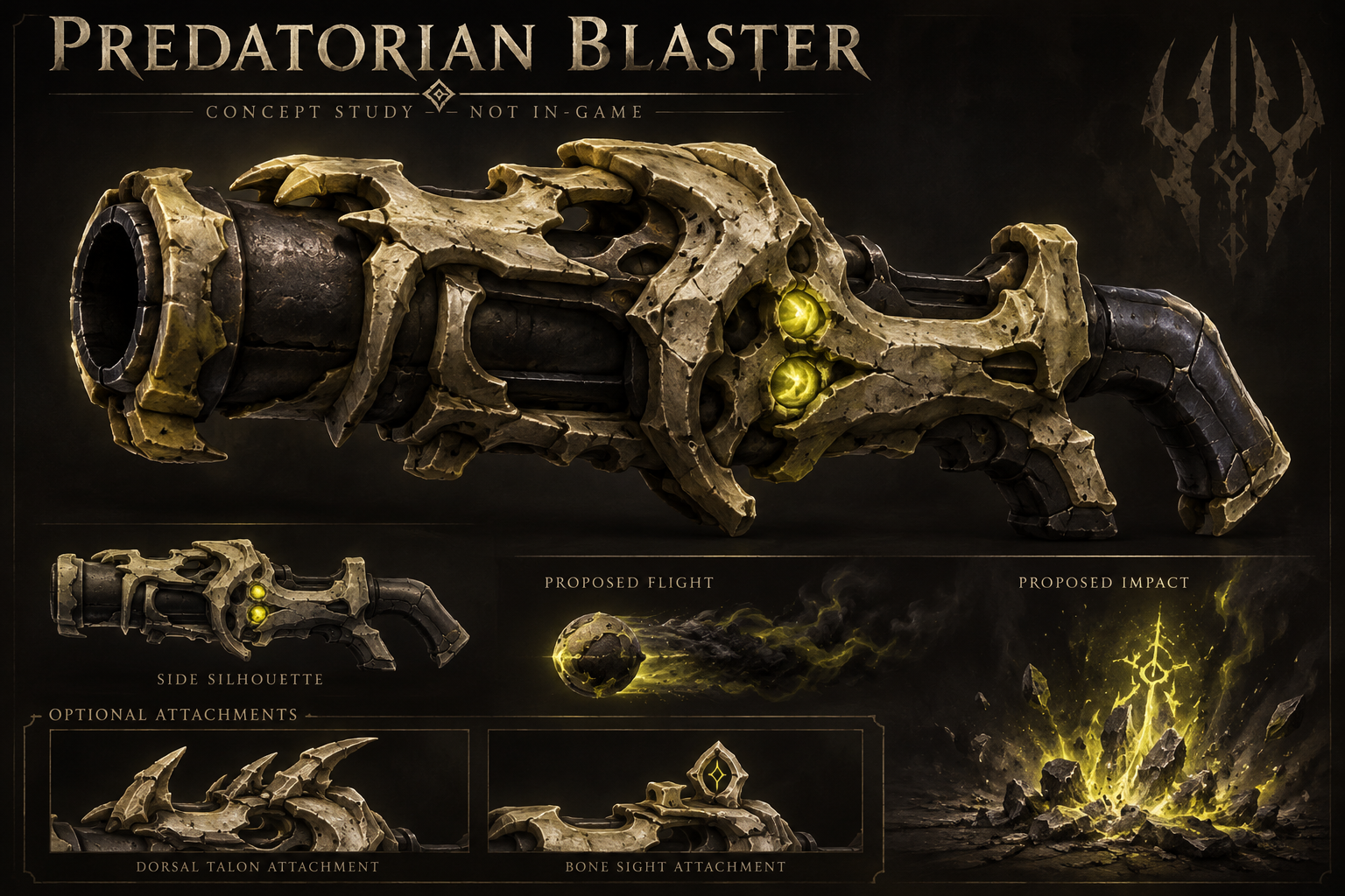 Original-inspired Predatorian Blaster concept, not an in-game render