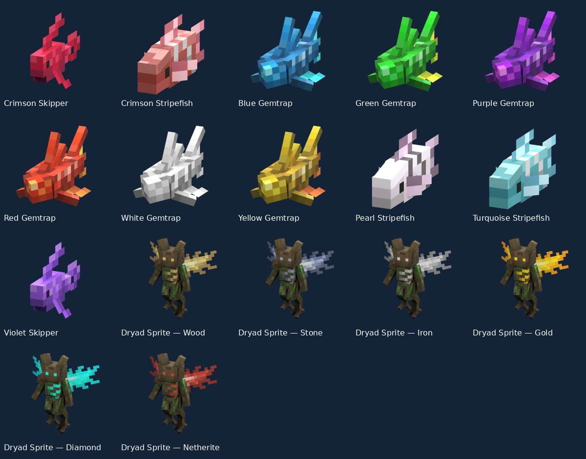 Named fish and Dryad Sprite variants