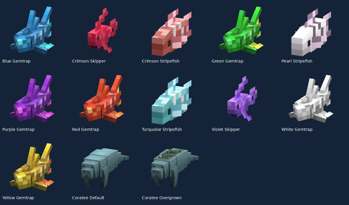 Named 1.20.1 fish and Coratee variants