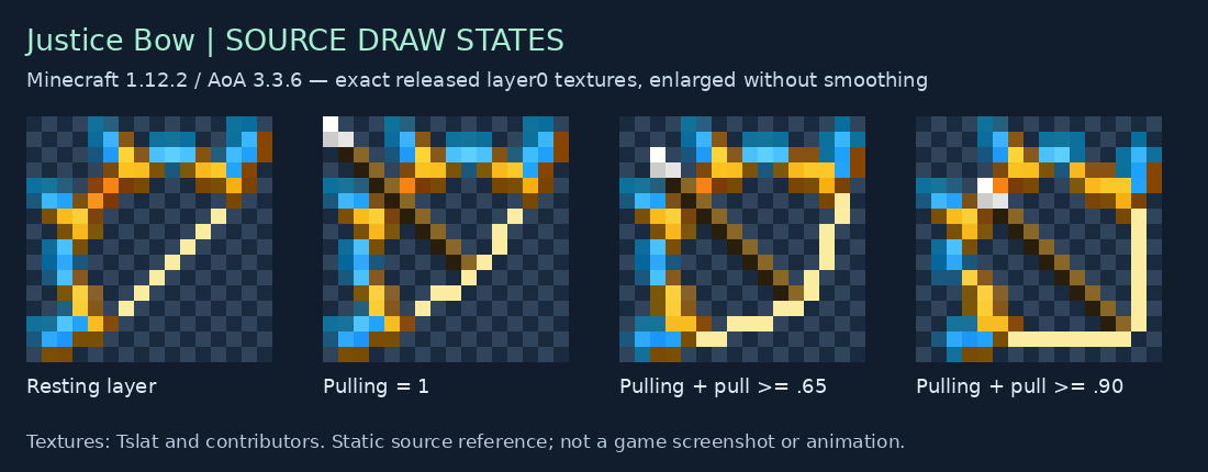 Justice Bow resting and three draw override textures