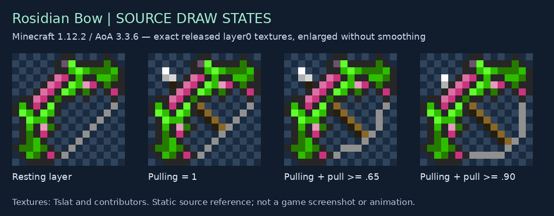 Rosidian Bow resting and three draw override textures