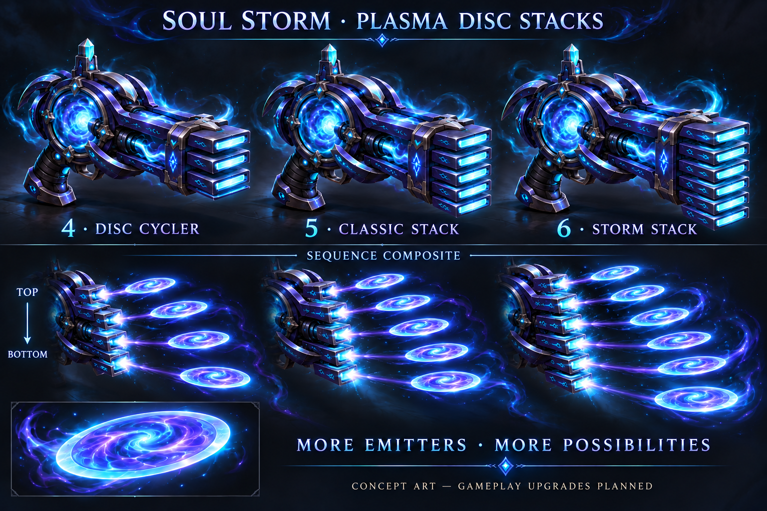 Four, five and six emitter plasma-disc concepts
