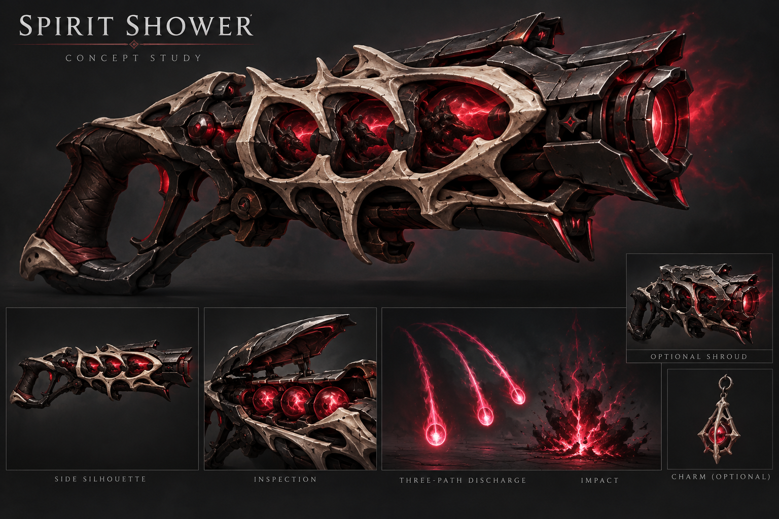 Spirit Shower concept with three-path discharge, inspection and optional shroud