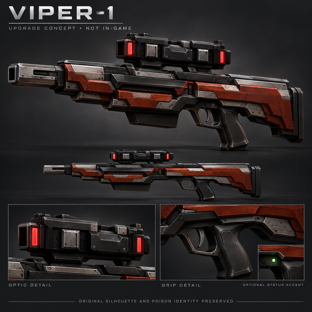 Viper-1 warm red-brown and graphite concept