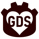 GDScript Quality of Life logo. It is the external shape of godot logo with a heart hole inside. Inside the heard, you can read the letters GDS.