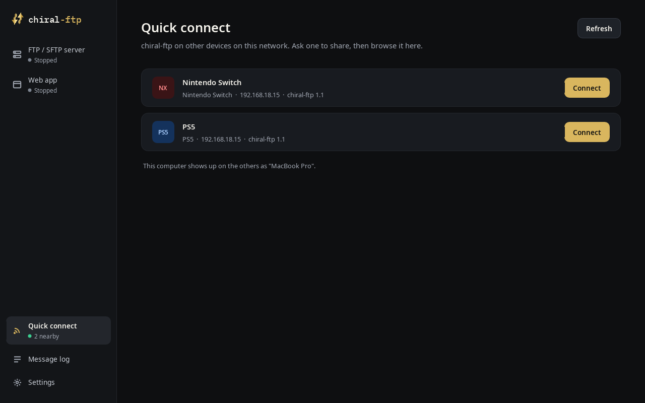 Quick connect on a Mac: the devices nearby