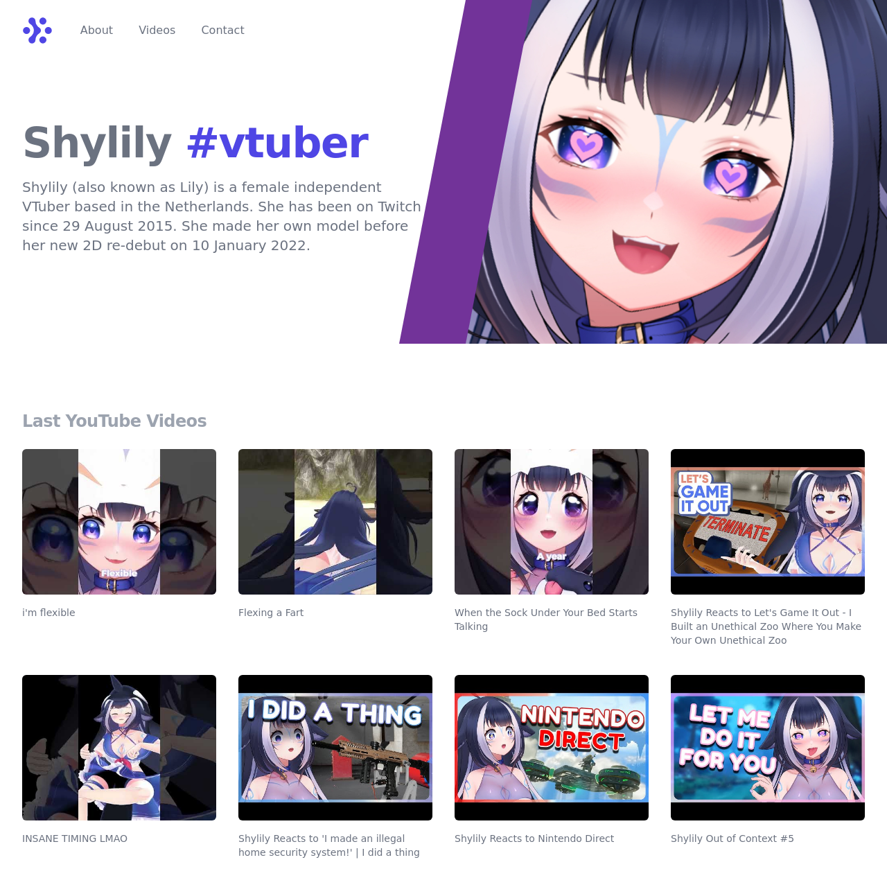 Shylily VTuber Landing Page