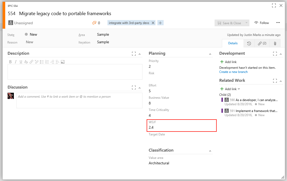 WSJF displaying on the work item form