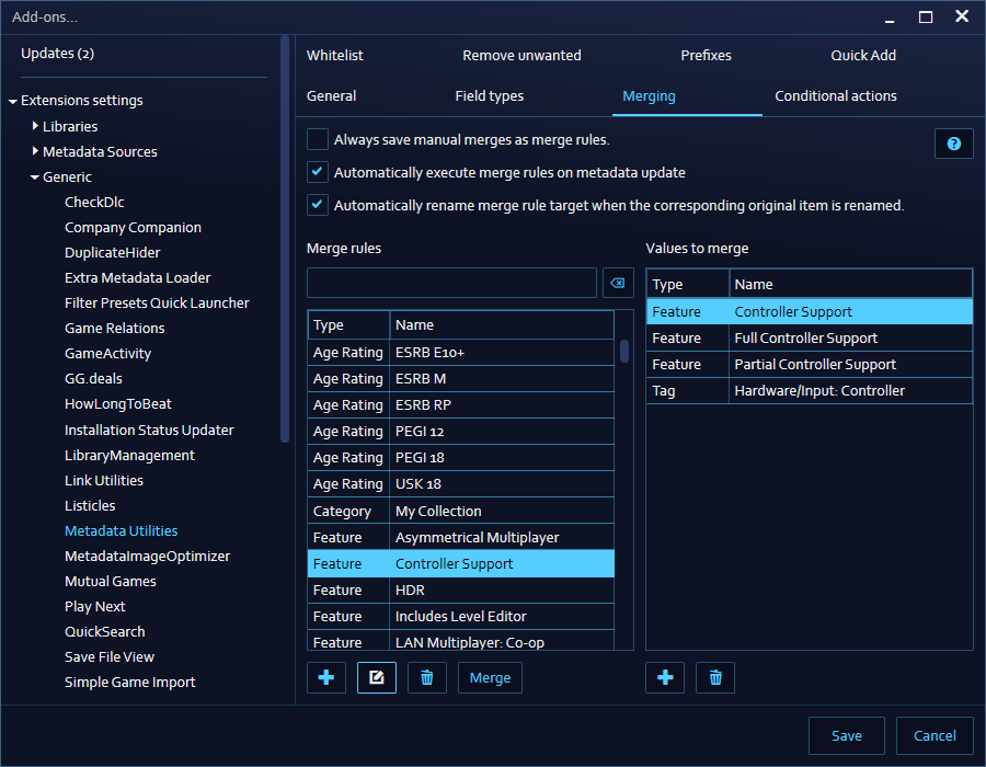 Metadata Editor window