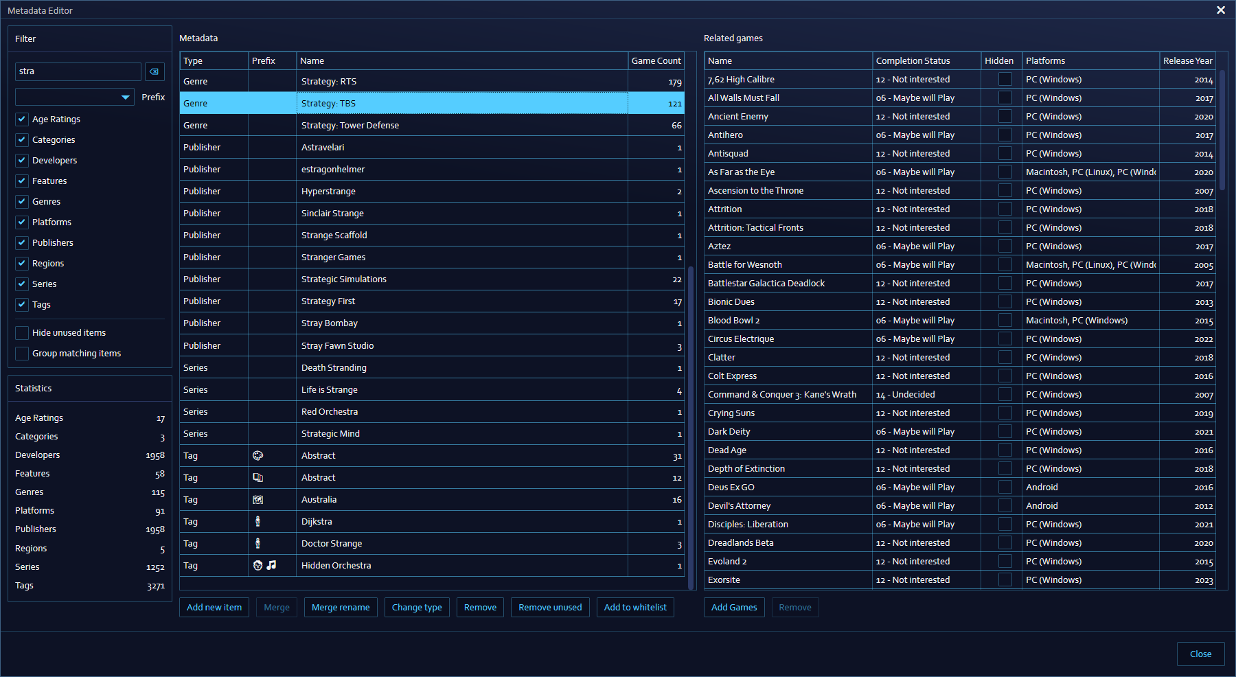 Metadata Editor window