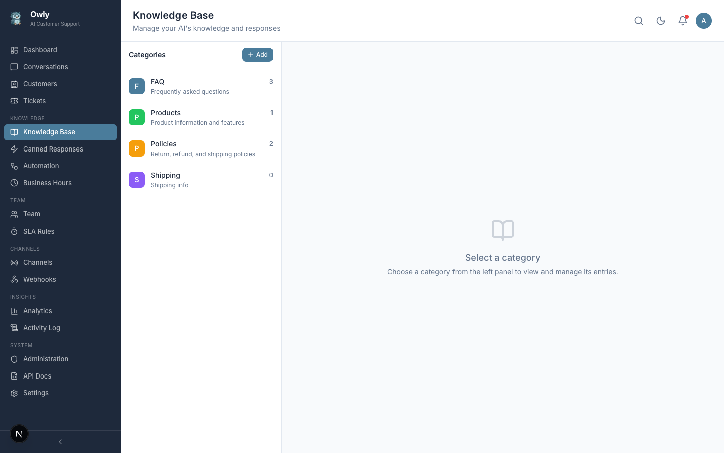 Knowledge Base Categories