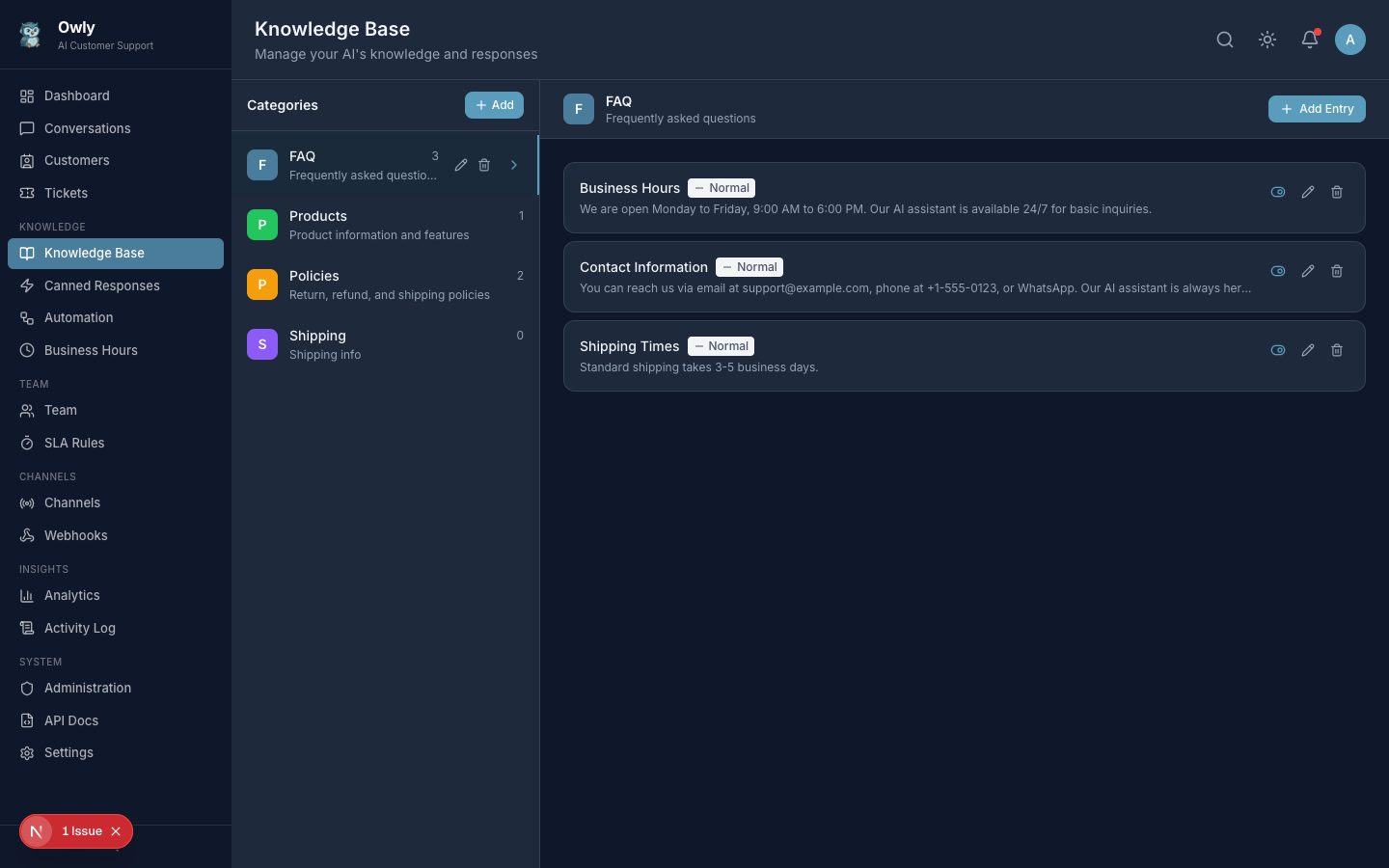Knowledge Base Entries