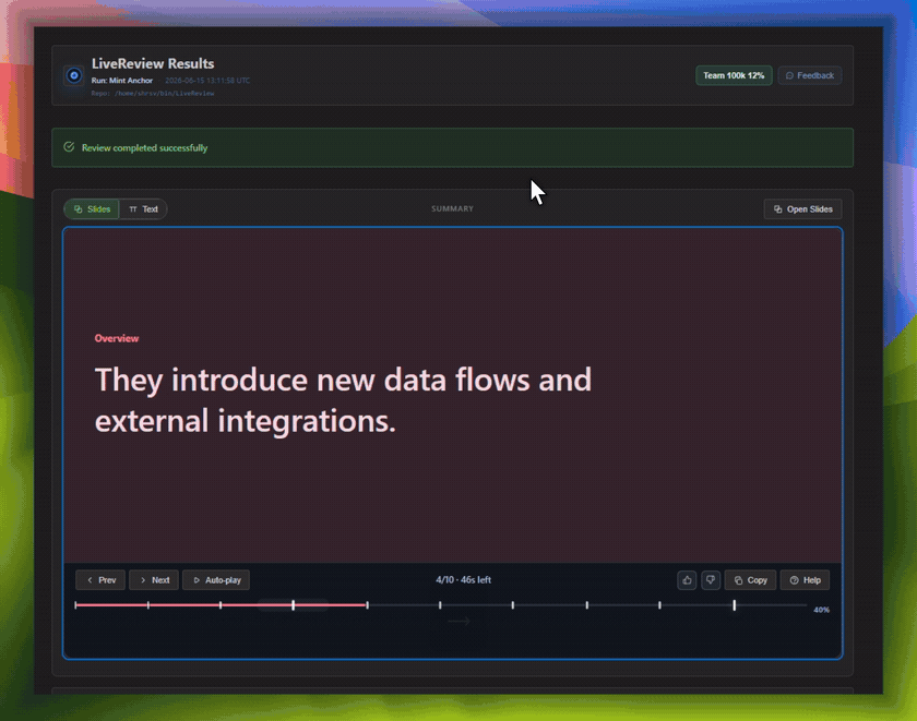 Summary Deck: a 60-second slide summary of what changed and why