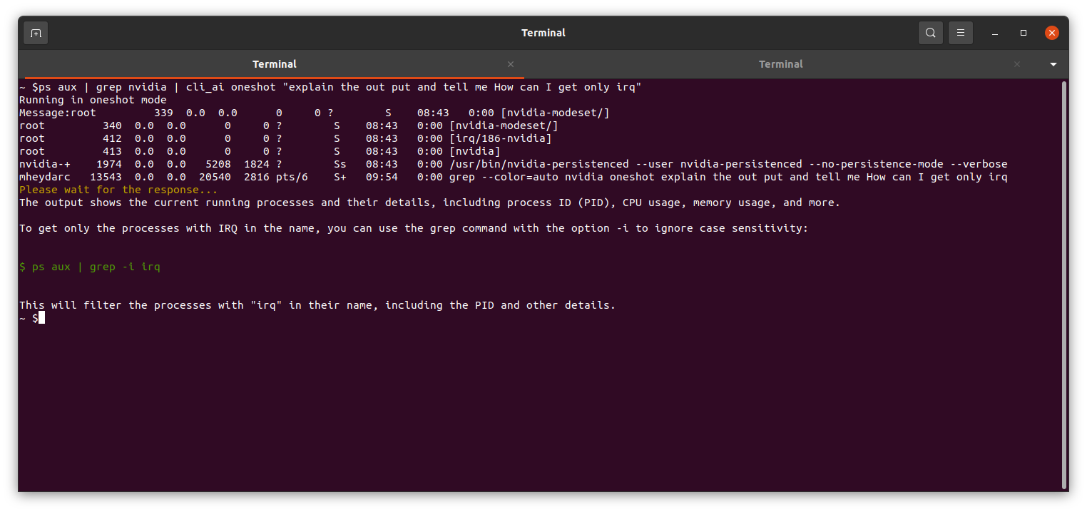 oneshot combine with shell command