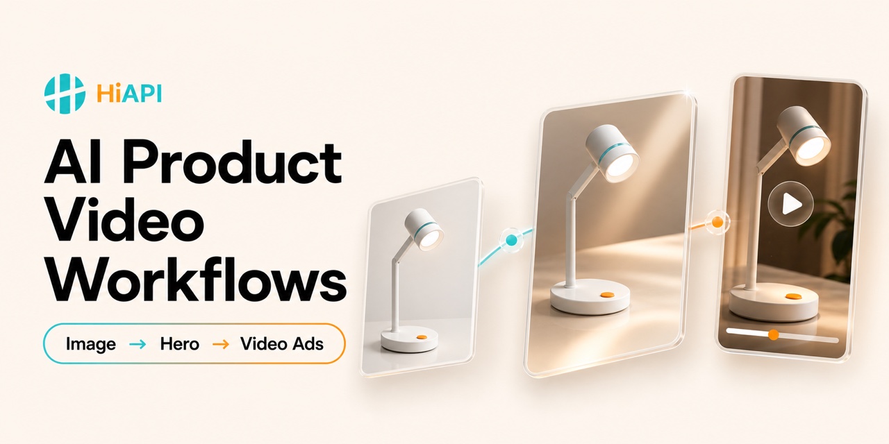 AI product video workflow from a product image and commercial hero visual to a vertical ecommerce video ad