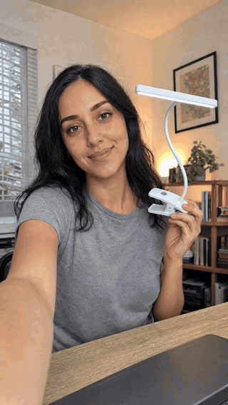 Synthetic UGC creator demonstrating a fictional white clip light