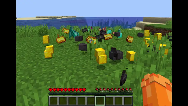 Items being collected from the world and settling into the hotbar