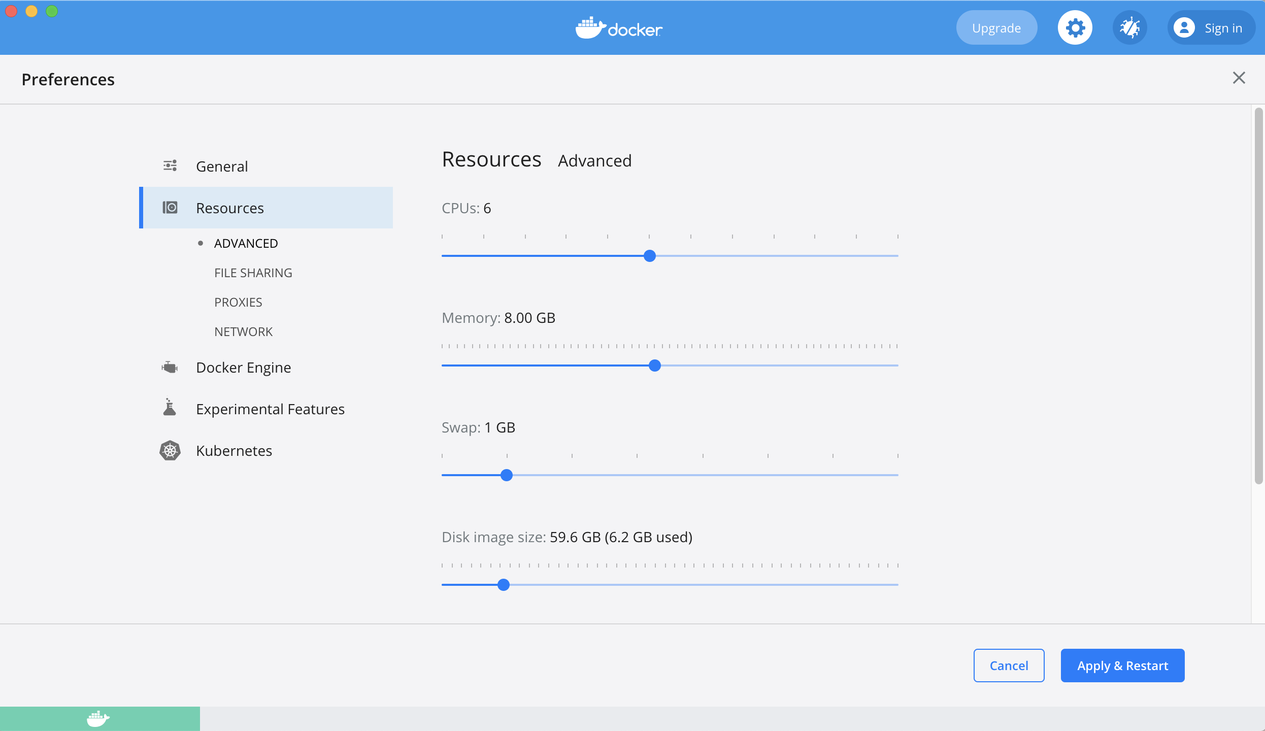 Docker Desktop Windows settings