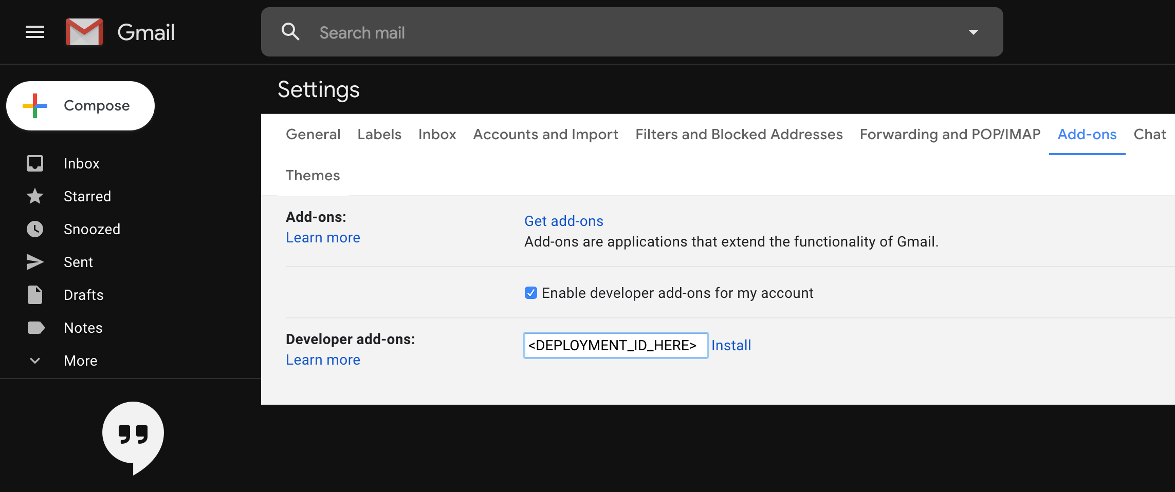 Deployment ID input field