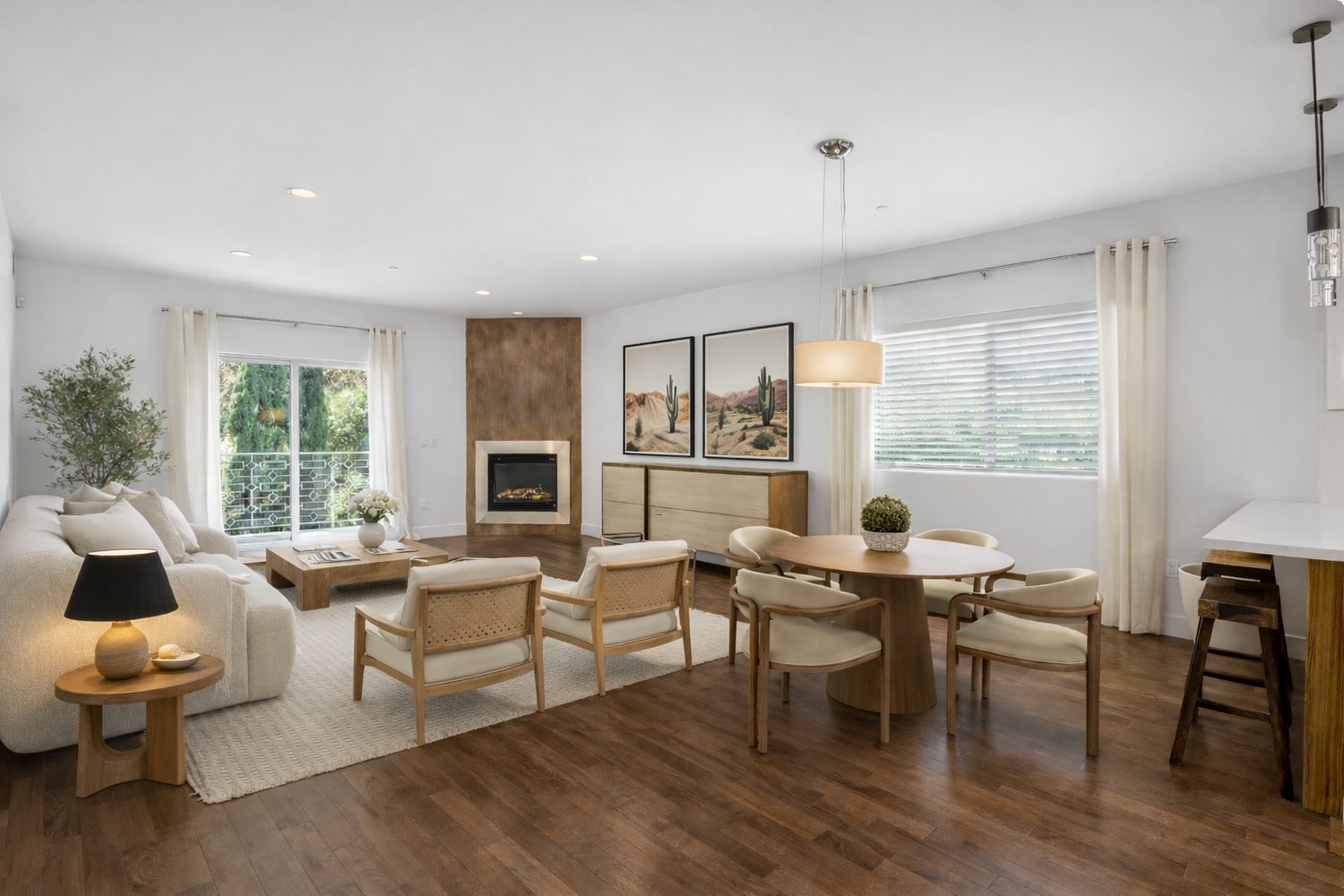 Open living and dining with southern light at Citron Modern Living