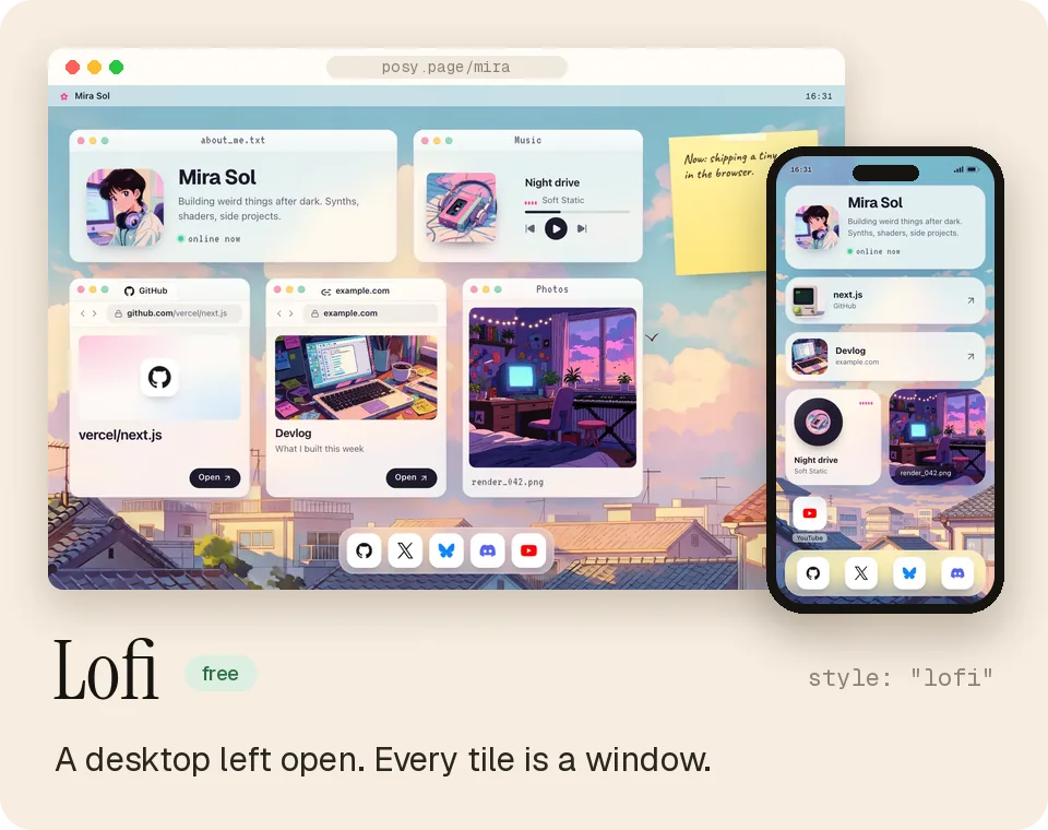 Lofi: a desktop left open where every tile is a window.