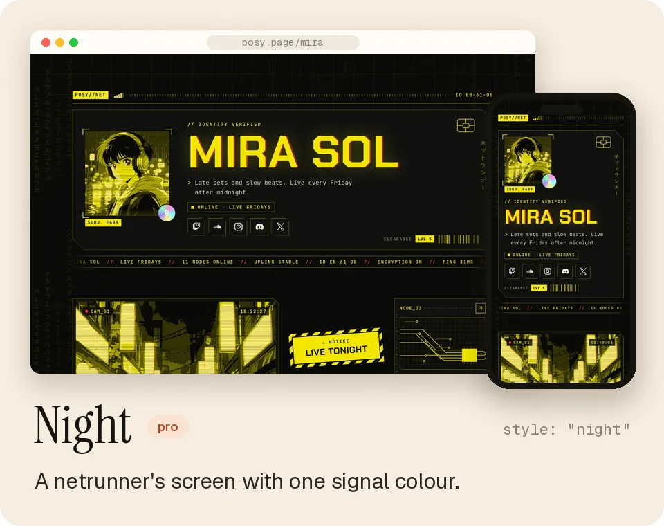 Night: a netrunner's screen with one signal colour.