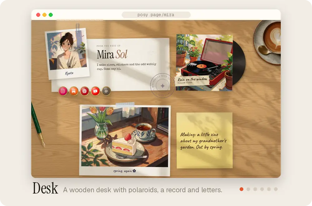 A short tour of the looks on a desktop: Desk, Washi, Lofi, Painted, Cobalt and Night.