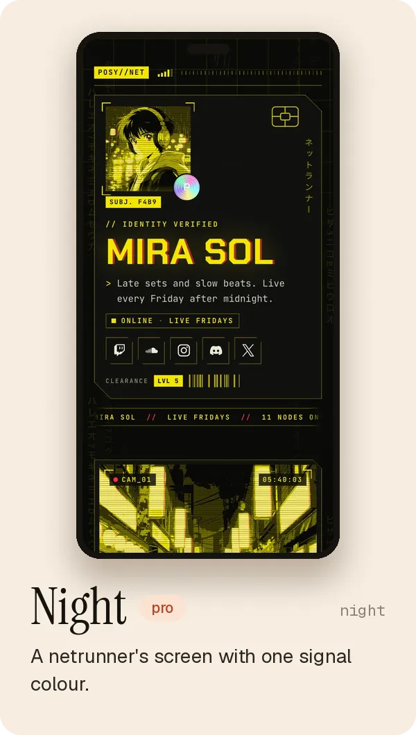 Night: a netrunner's screen with one signal colour.