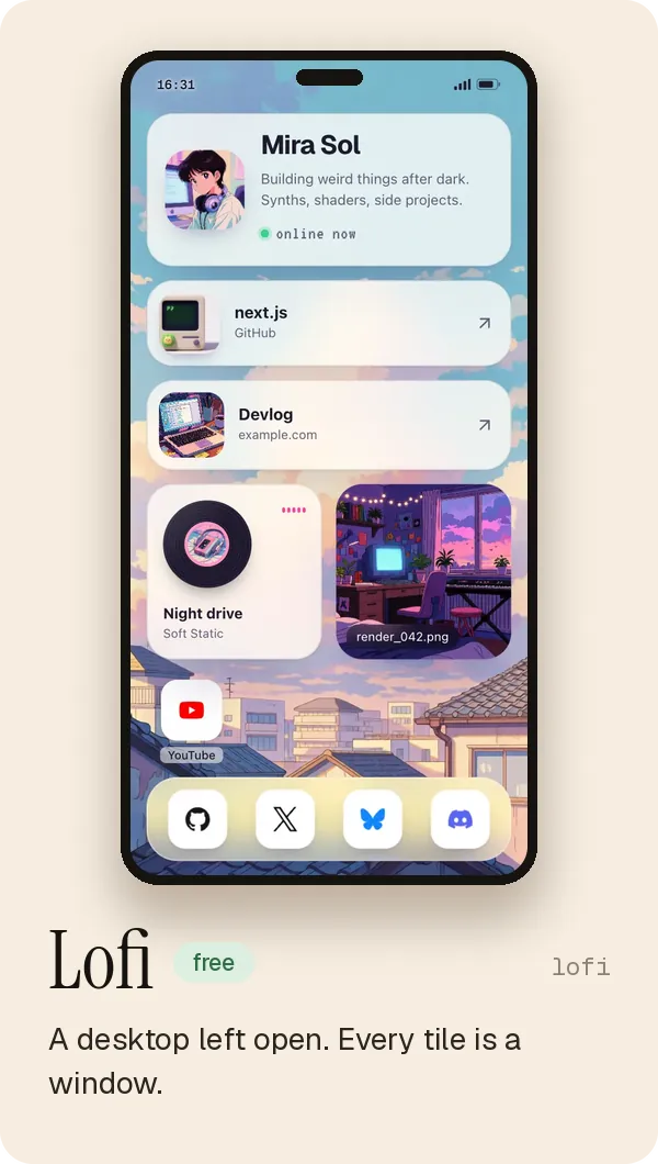 Lofi: a desktop left open where every tile is a window.