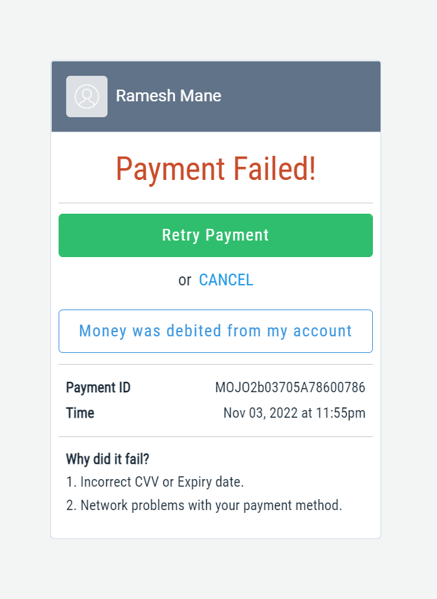 Payment Failed