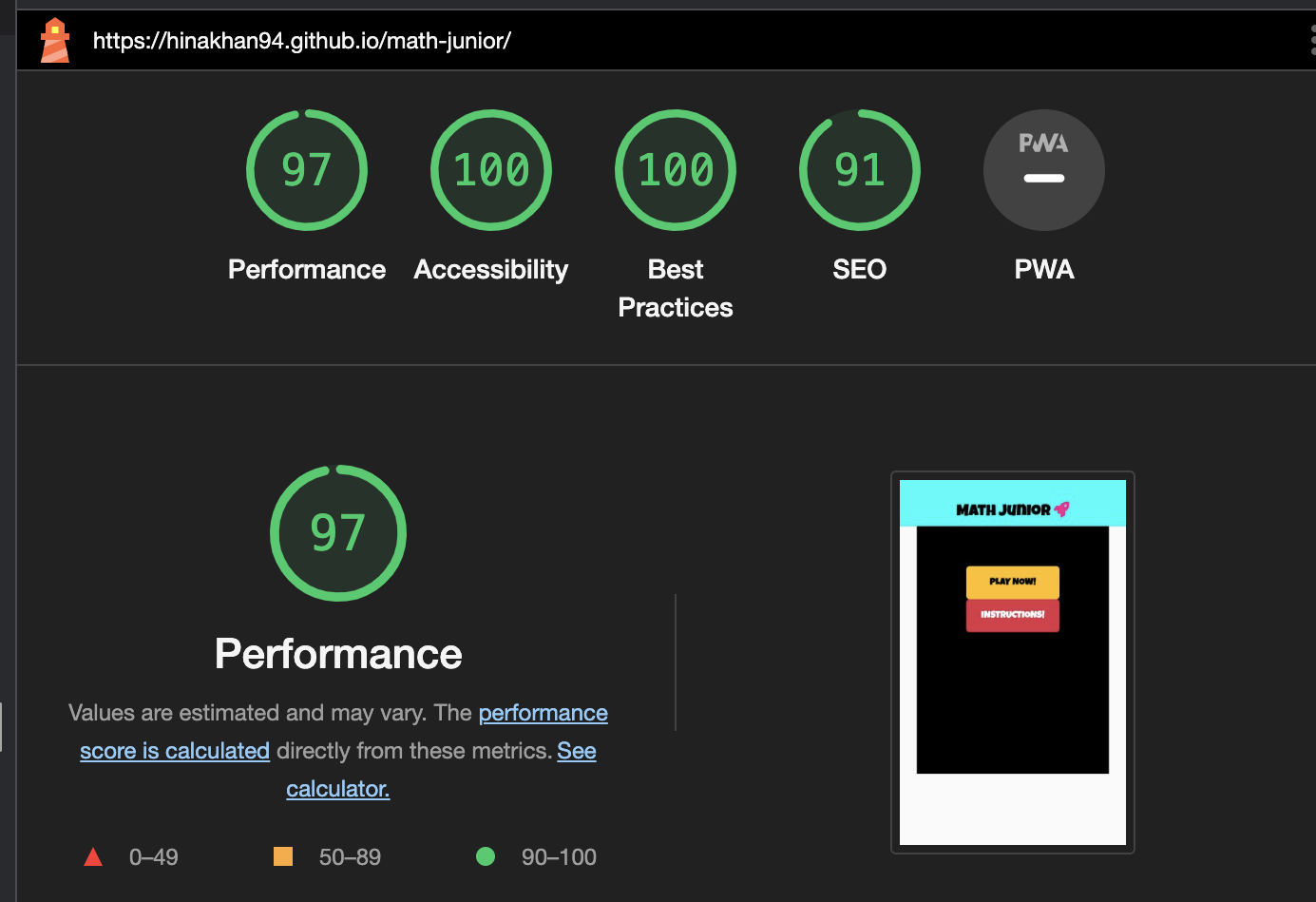 Image of lighthouse mobile performance