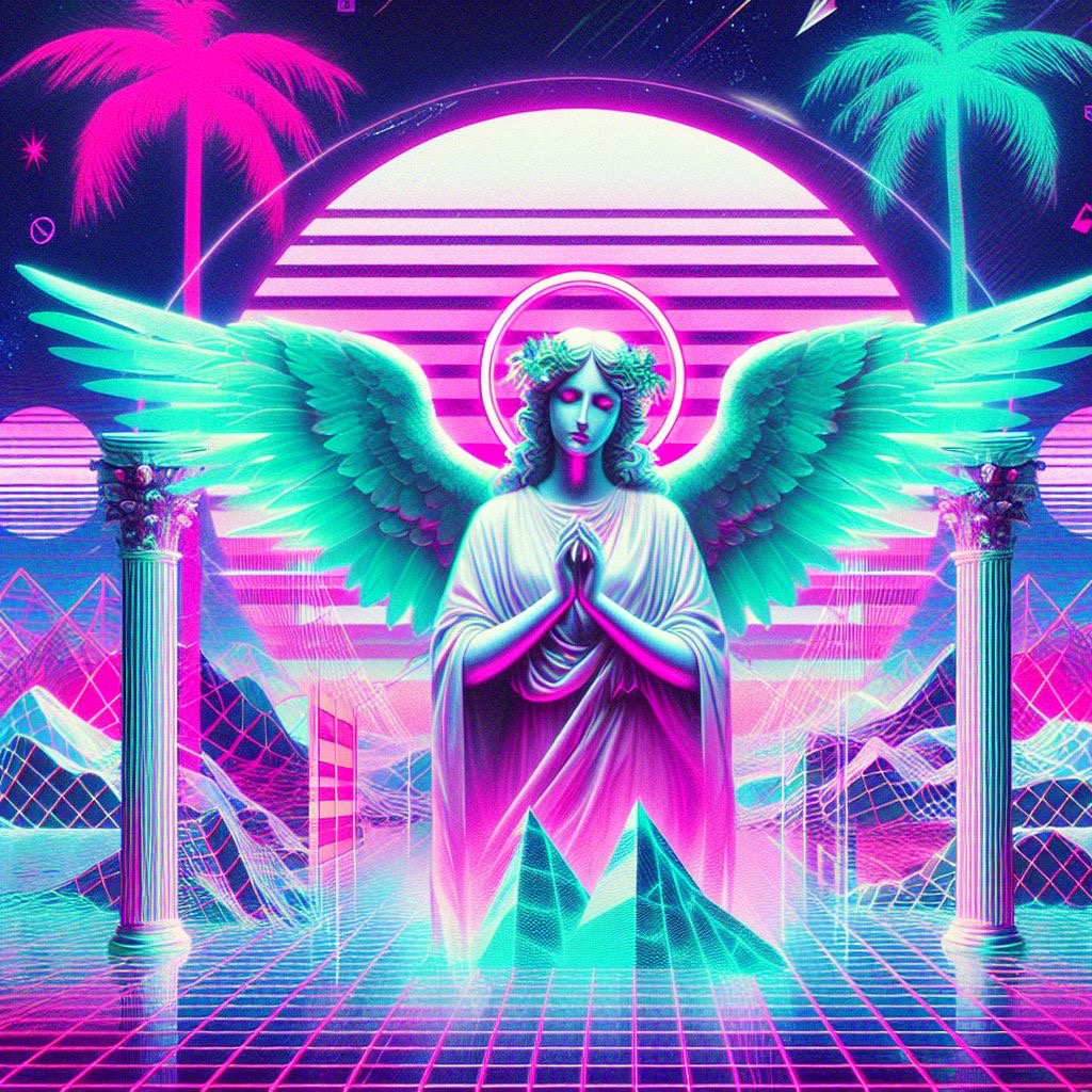vaporwave marble statue-angel