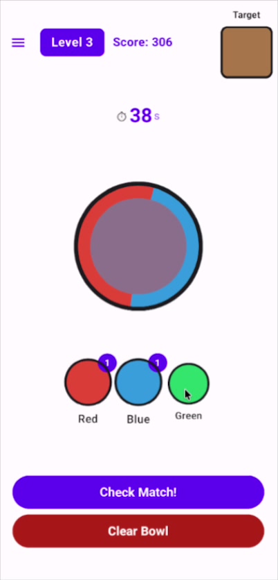 Color mixing gameplay