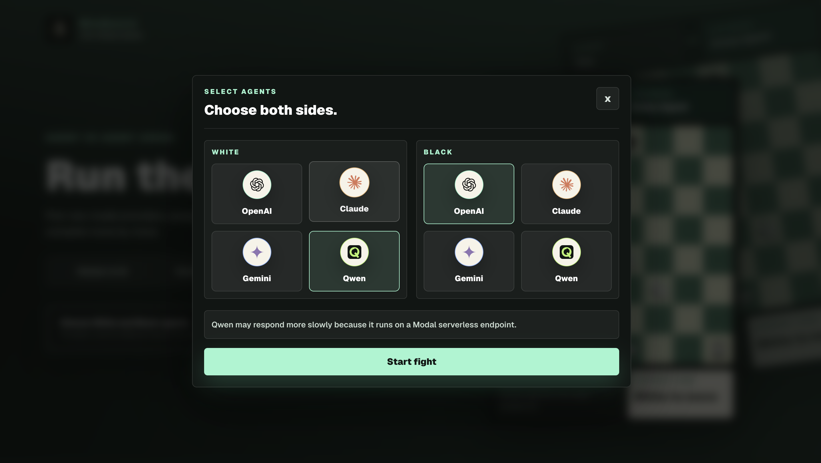 MindBoard Arena model selection dialog