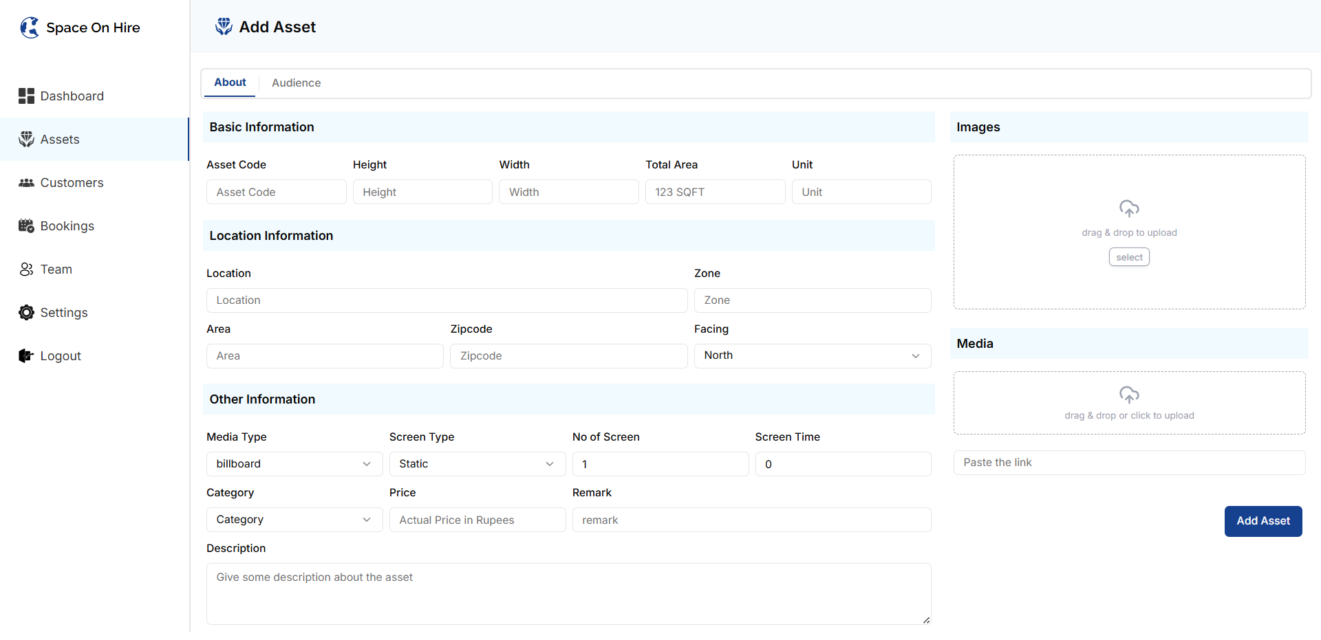 Add Asset Page