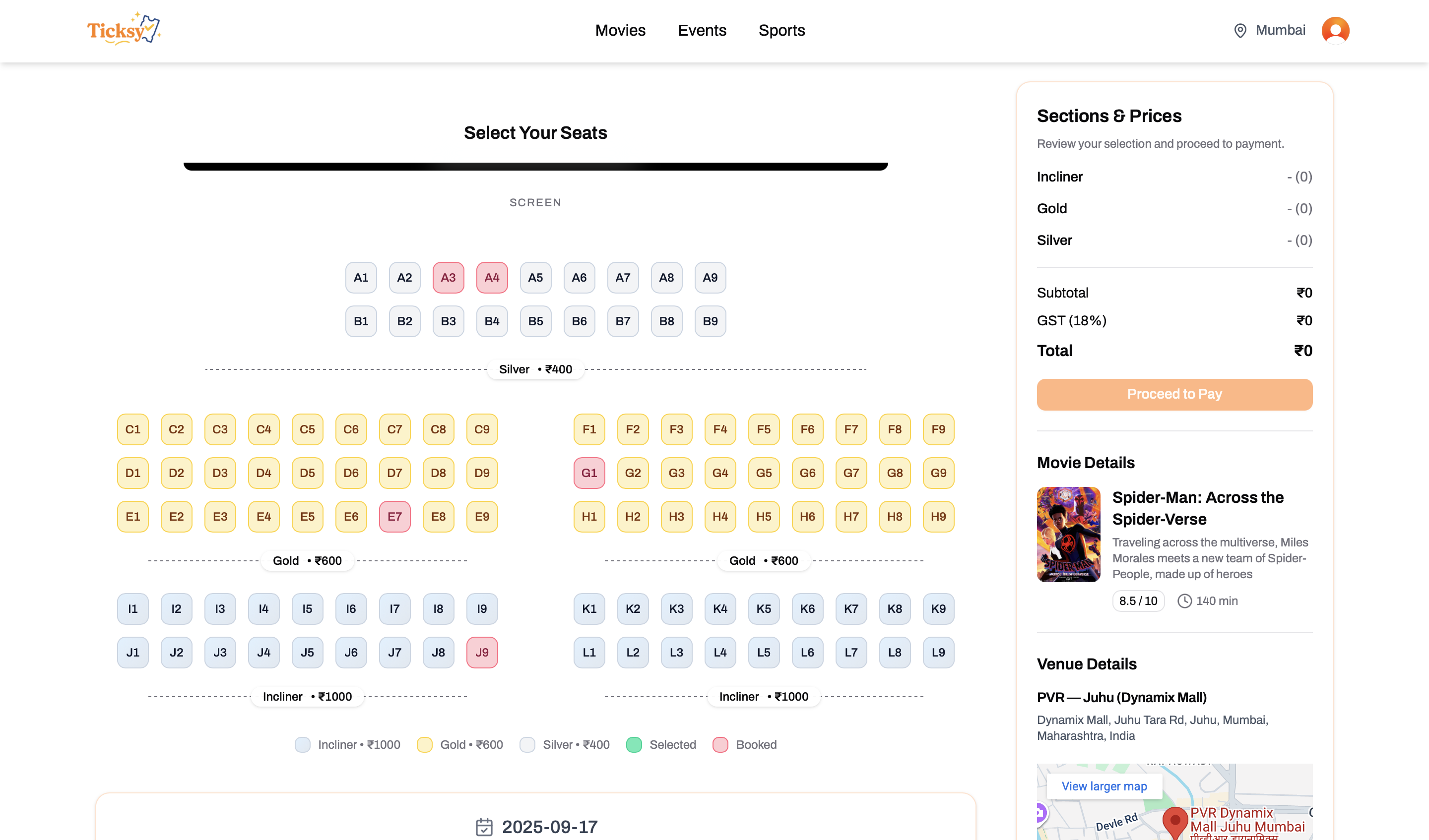 Booking confirmation and ticket selection flow