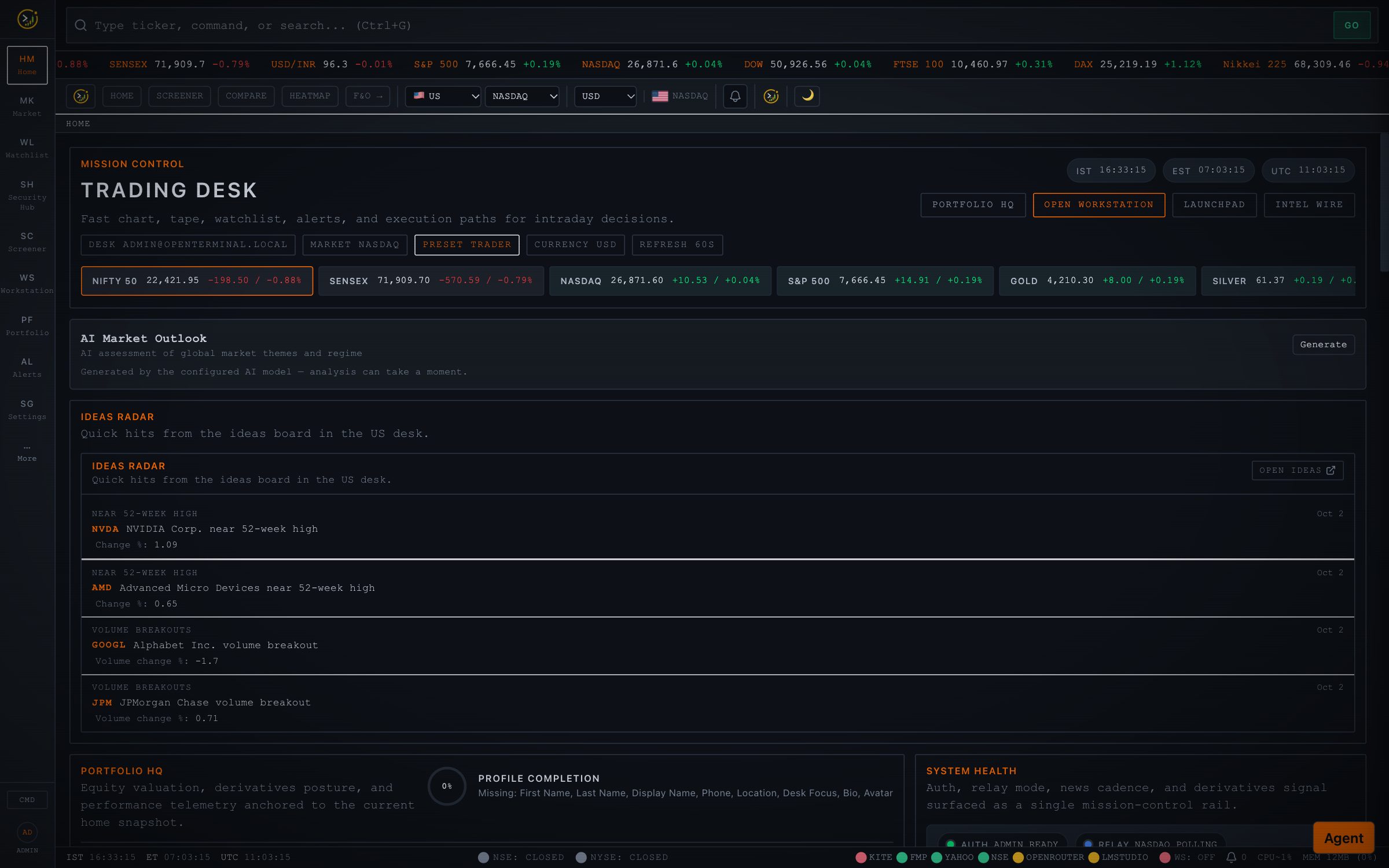 Mission control trading desk