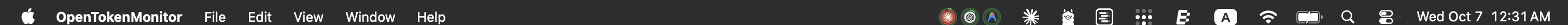Full macOS menu bar with OpenToken Monitor running