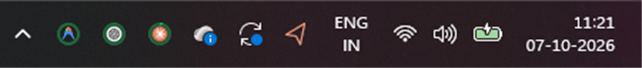 Windows 11 taskbar with Antigravity, Codex and Claude ring badges beside the Wi-Fi, volume and battery icons