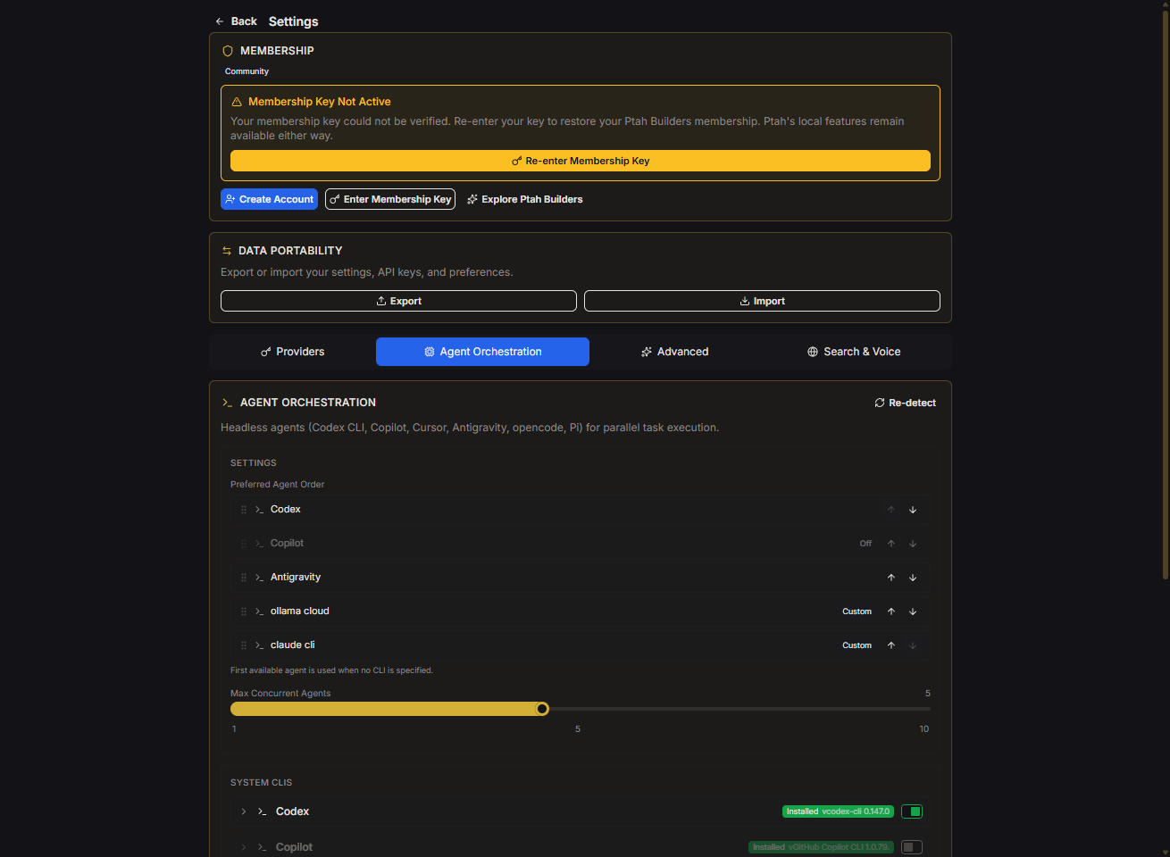 Provider and orchestration settings