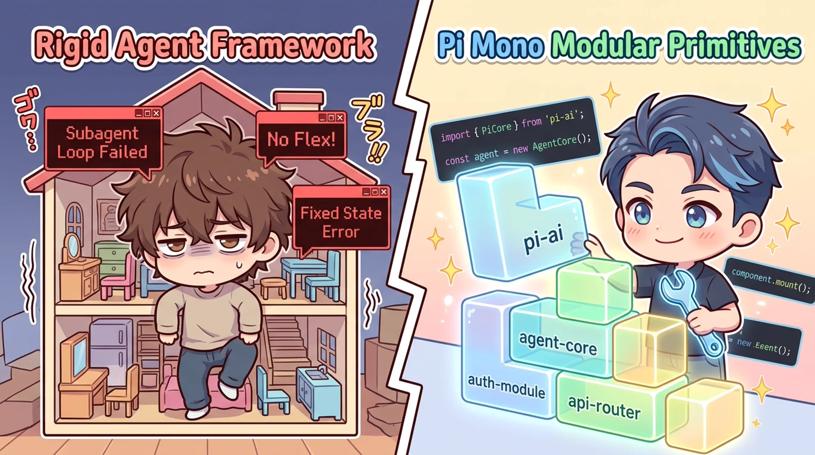 ai pi mono toolkit vs dollhouse meme