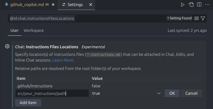 config custom instruction path