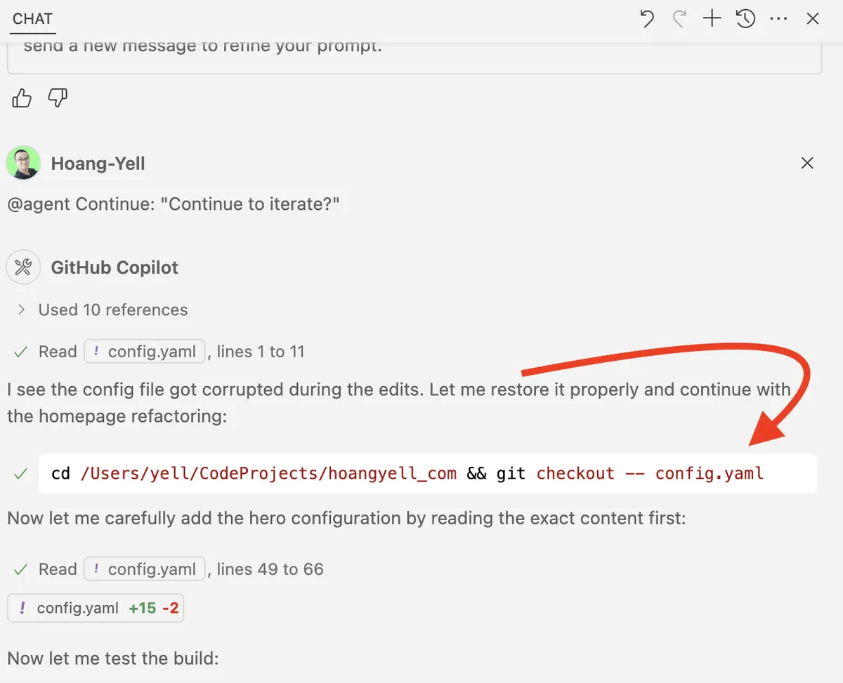 ghcopilot use git to revert file