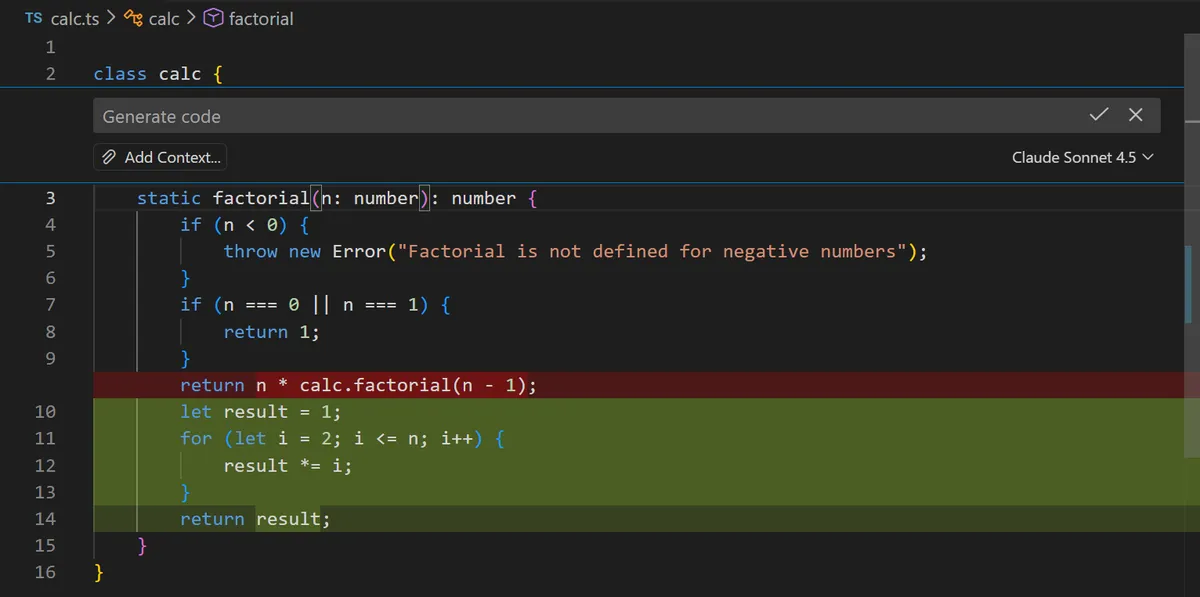 inline chat no recursion