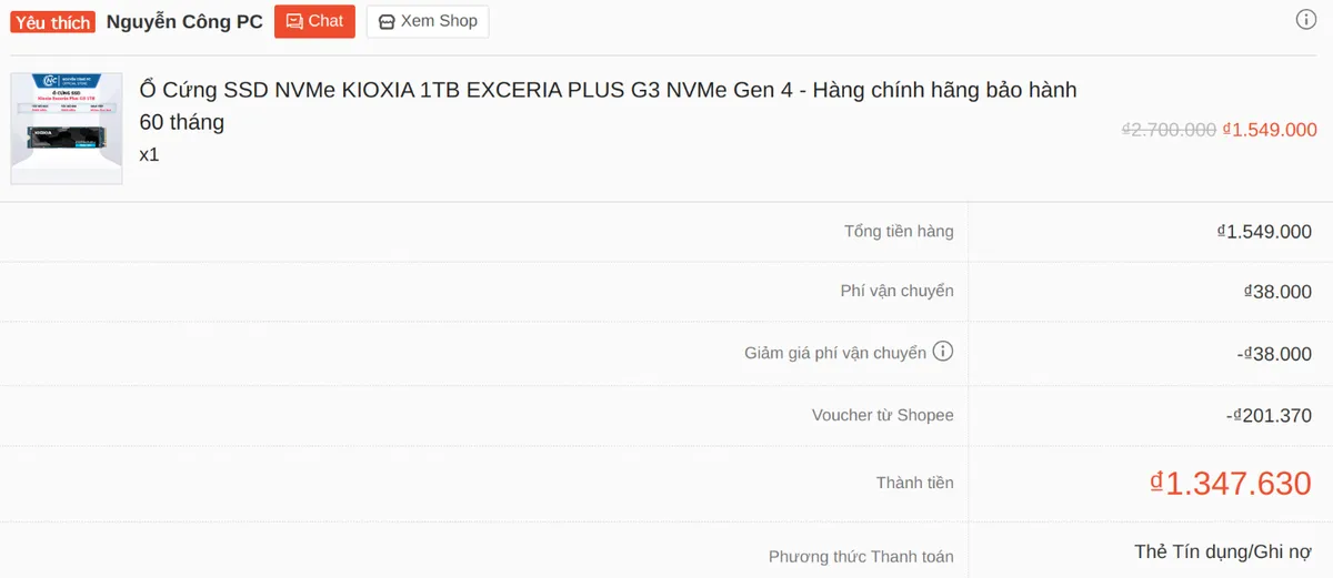 SSD NVMe KIOXIA 1TB EXCERIA PLUS G3 NVMe Gen 4