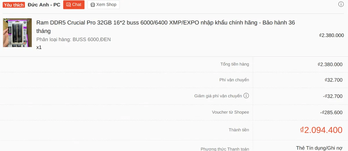 Ram Crucial Pro 32GB 16*2 bus 6000MHz