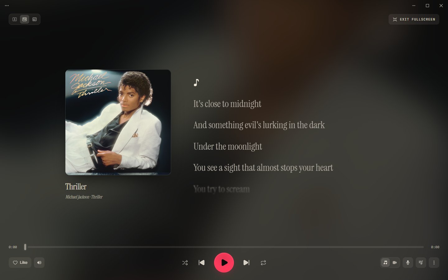 The full-screen player in the Sleeve look