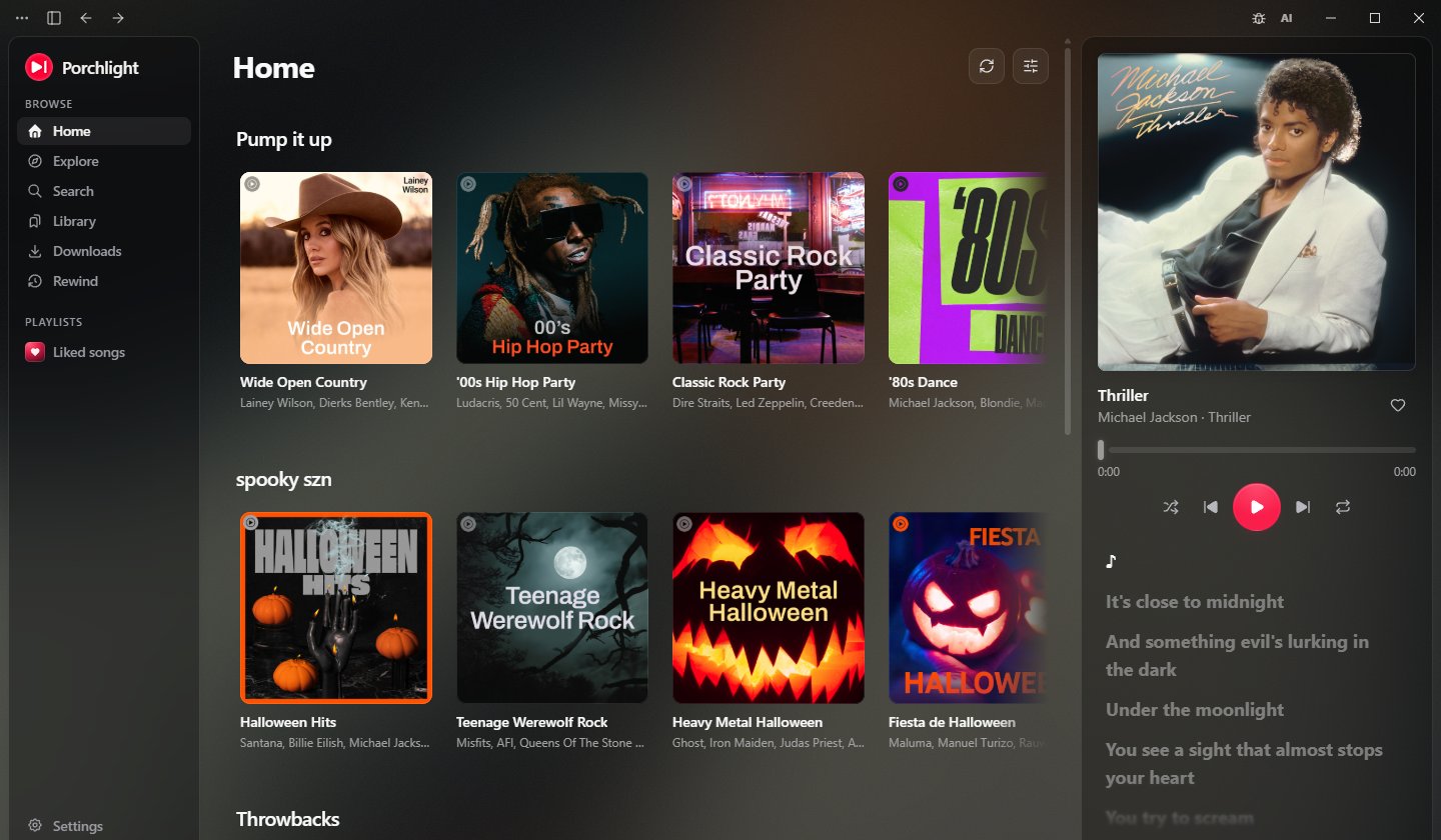 Porchlight in the Classic look, the original YTubic style with an ambient album art background
